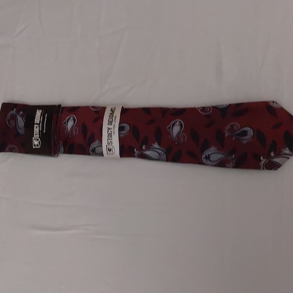 BNWT STACY ADAM TIE N HANKY SET EXTRA LONG SIZE..BURGANDY / BLK
